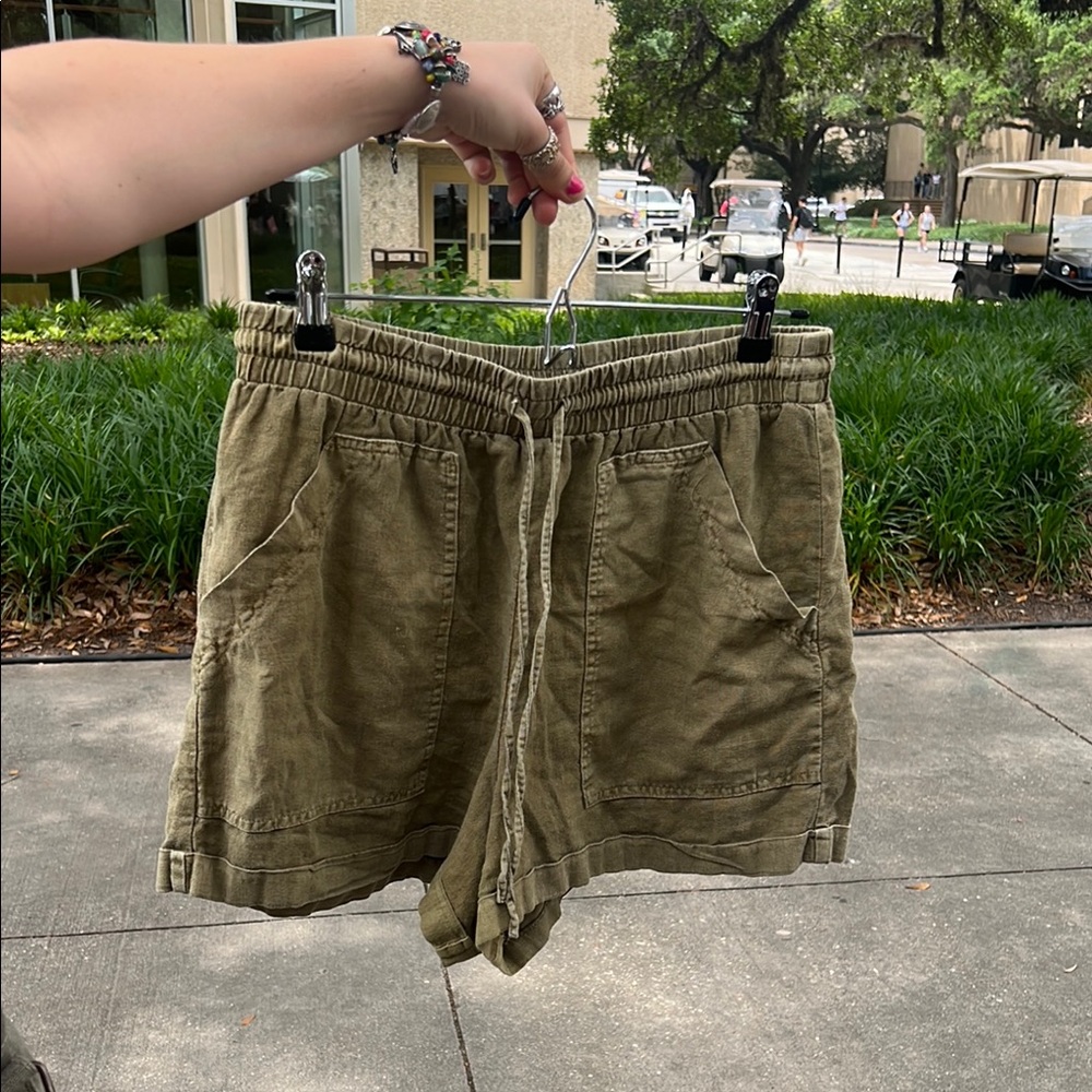 Casual Olive Green Drawstring Shorts